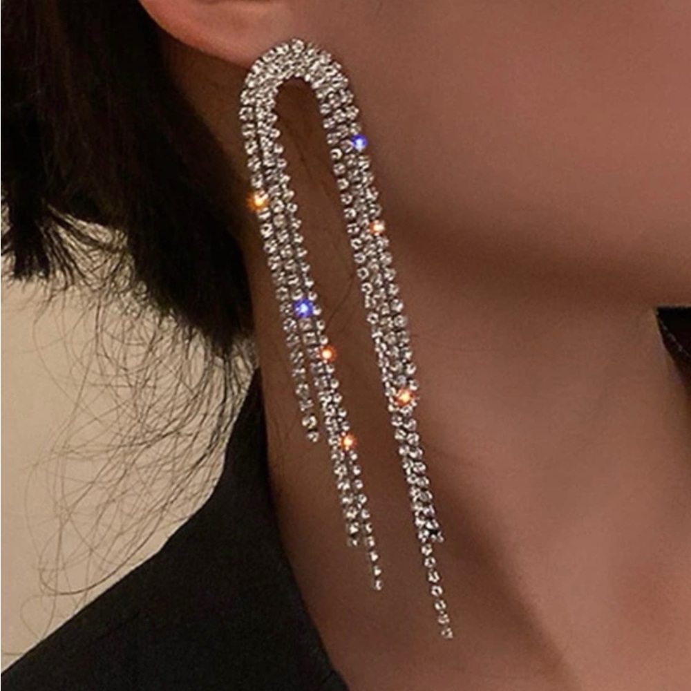 Rhinestone tassel drop earrings